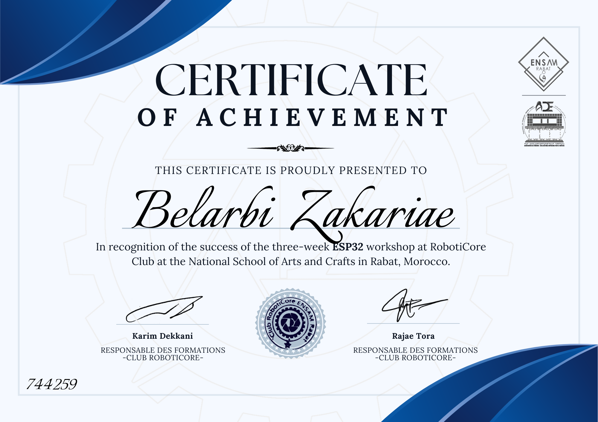 ESP32 Workshop Certificate